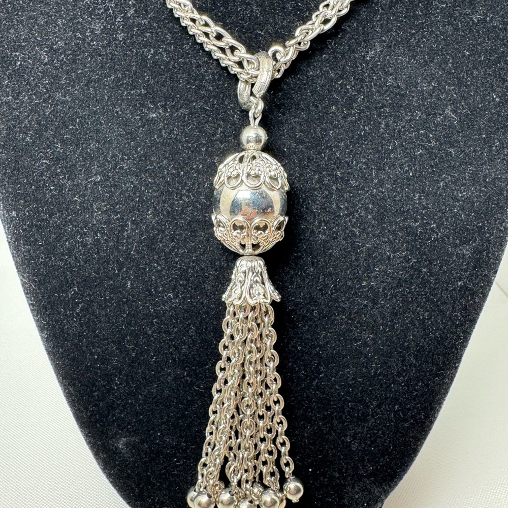 Park Lane Elegant Long Silver Tassel Necklace